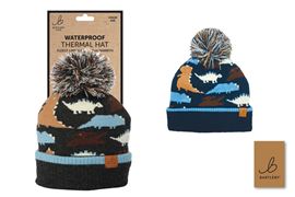 Childs Waterproof Dinosaur Thermal Bobble Hat